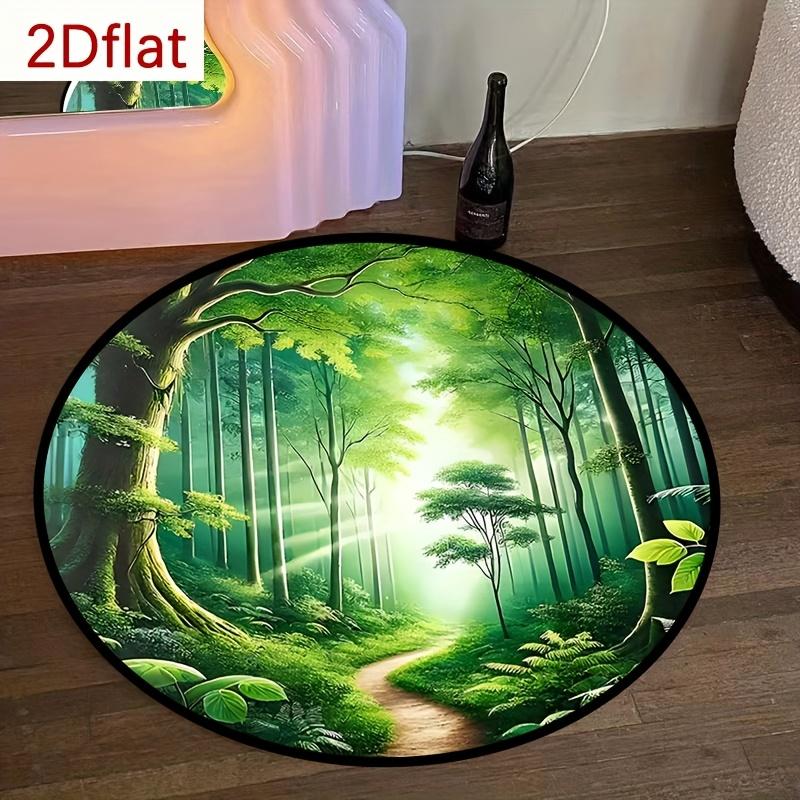 Forest Scenery Pattern Round Rug Flannel Soft Floor Mat for Nature Lovers Bedroom Living Room Area Carpet Non Slip Durable Easy