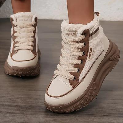 Осенне-зимние женские теплые кроссовки с высоким верхом и подкладкой из искусственного меха, с круглым носком и толстой подошвой, повседневная удобная обувь