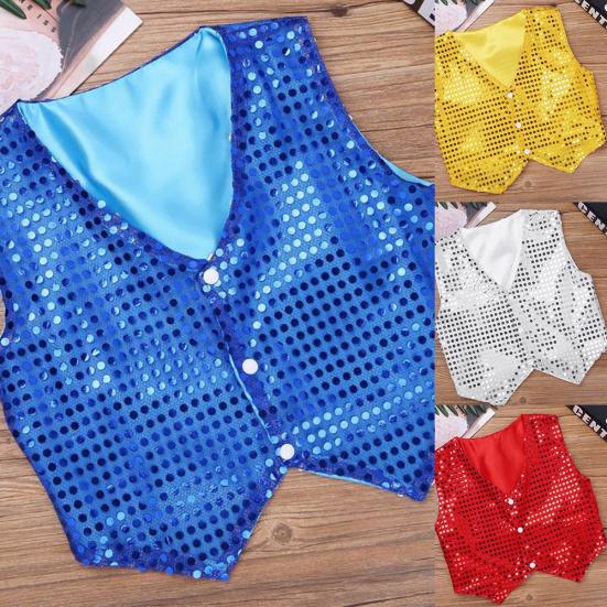 Kids Boys Girls Sequins Jazz Dance Show Vest Waistcoat Hip-Hop Costumes