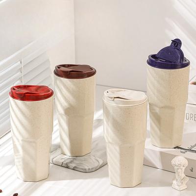 Кофейная кружка из пшеничной соломы, портативная кружка для воды для улицы, автомобильная дорожная кружка, с крышкой, удобная для переноски, ударопрочная пластиковая кружка