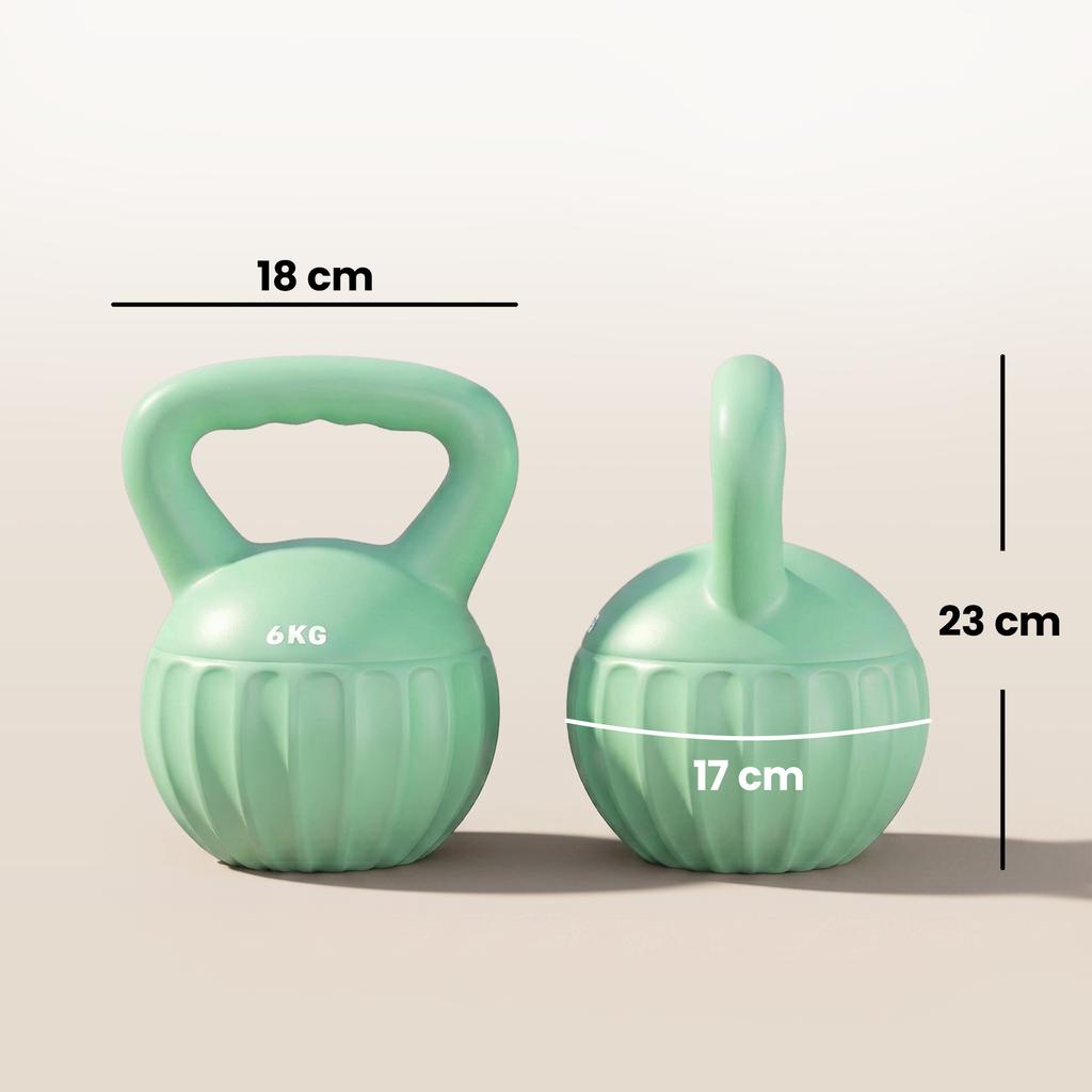 Kettlebell 6 kg Weight Dumbbell Filled with Sand for Beginners Home Strength Training 17 x 17 x 23 cm Green