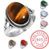 Кольцо из стерлингового серебра 925 пробы с драгоценными камнями, ювелирные изделия ручной работы, подарок на день рождения, малахит, лунный камень, розовый кварц, красный камень, дымчатый топаз, тигровый глаз