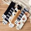 5 Pairs Women Socks Thick Coral Fleece Cartoon Cat Paw Shape Color Matching Mid Tube Elastic Anti-slip Warm Daily Home Wear Socks