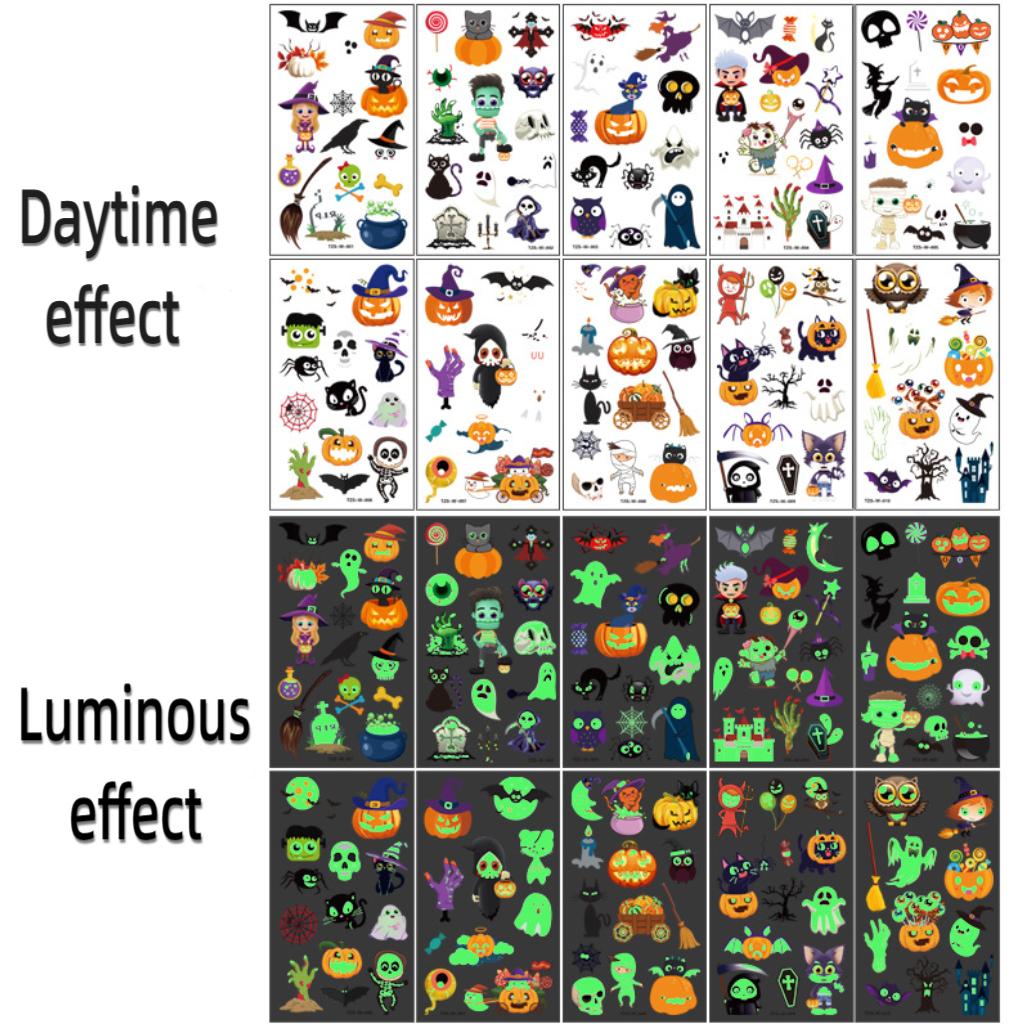 10Pcs Halloween Pumpkins Tattoo Stickers Luminous Temporary Waterproof Stickers For Face  Body Tattoo Kids Halloween Party Props