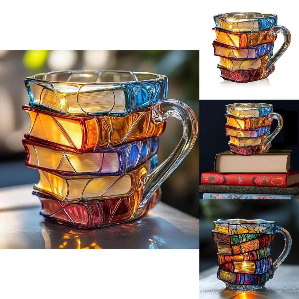 Painted Book Mug Modern Sculpted Coffee Cup With Colorful Design For Office Desk Decor
