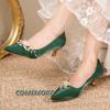 Туфли-лодочки с острым носком и цветами для женщин 2024 года, новые зеленые шелковые туфли на низком каблуке, женские туфли без застежек на тонком каблуке, зеленые туфли для вечеринок