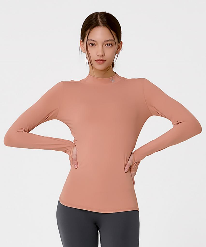 XEXYMIX Mock Neck Fingerhole Basic T-Shirt Peachblum