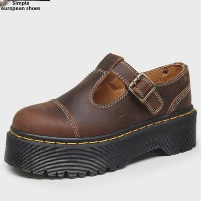 Женские туфли Мэри Джейн из натуральной кожи на толстой подошве с Т-образным ремешком Aibiden в цвете Crazy Horse Brown