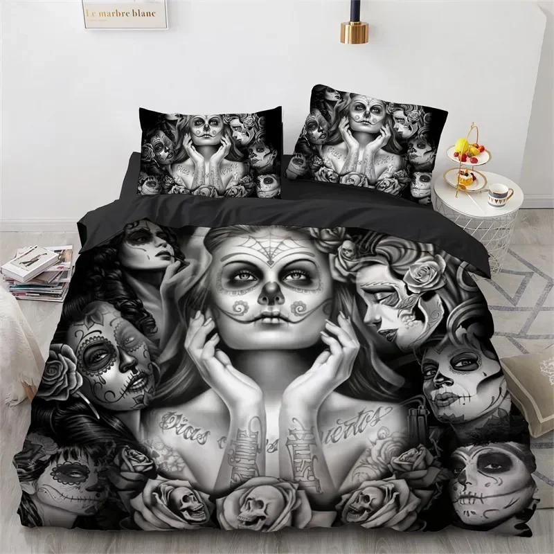 3D Print Skull Vintage Sugar Skull Girl Comfortable Duvet Cover Pillowcase Bedding Set Children Bedroom Decoration Home Textile