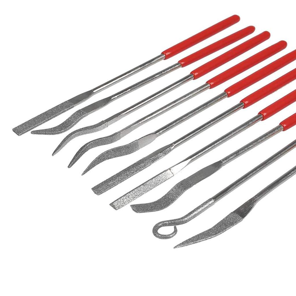 10 шт. различных мини-алмазных надфилей, набор маленьких ювелирных ручных надфилей, круглая ручка, напильники для нарезки резьбы по дереву