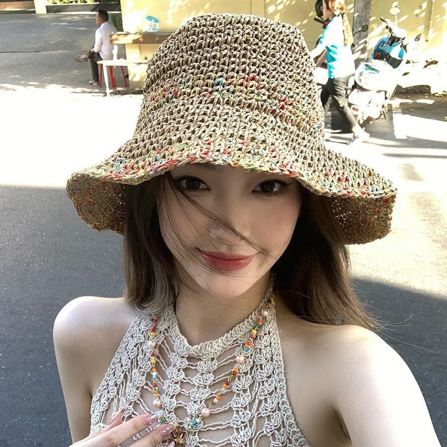 Handmade straw hat women's spring and summer small fresh sun hat travel sun protection hat sweet versatile fisherman hat