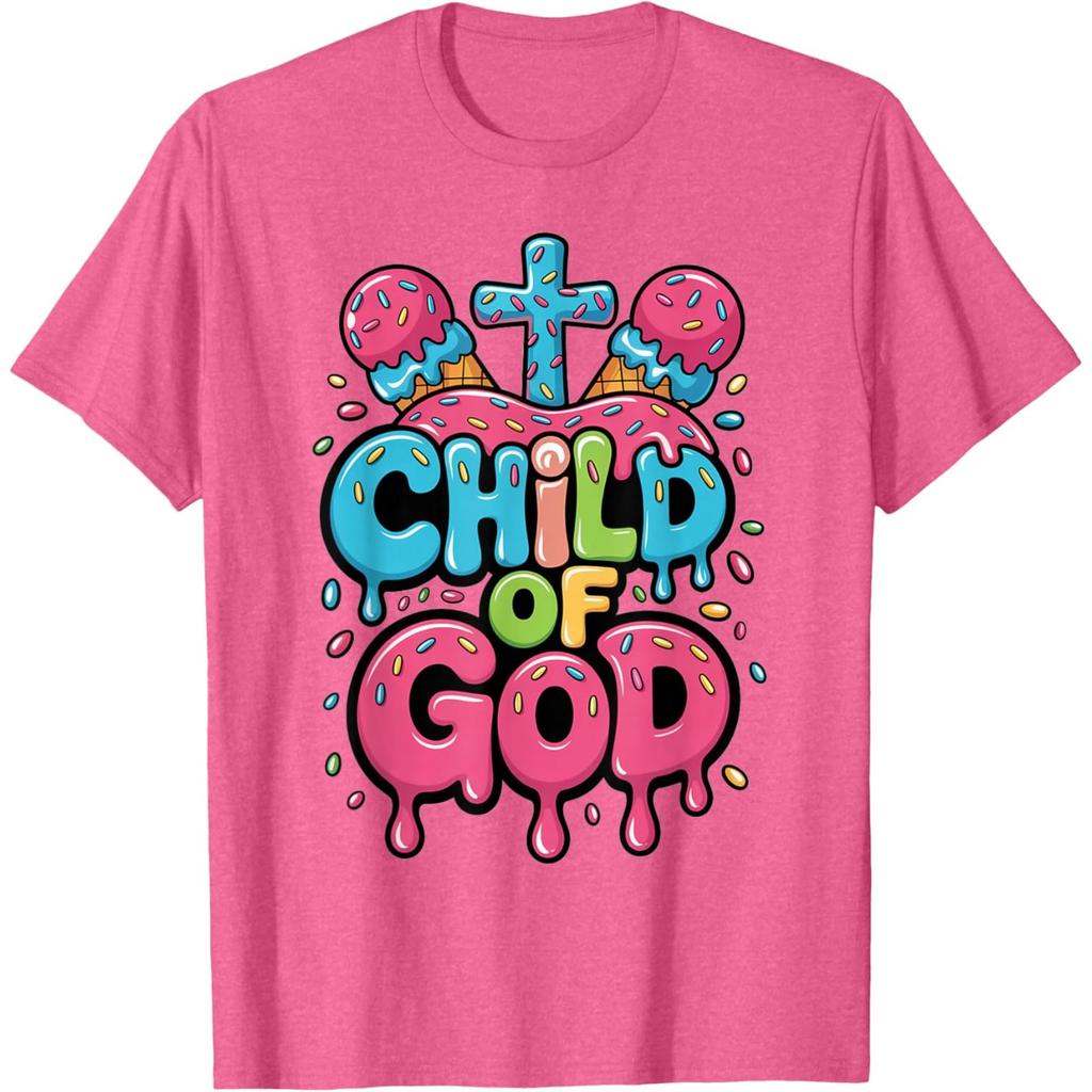Christian Child Of God Ice Cream Cross Graphic Tshirt Men Casual Round Neck Print Tee