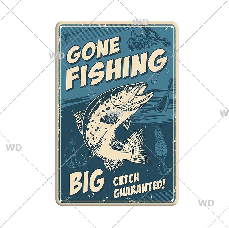 Funny Fishing Metal Tin Sign Retro Vintage Plaque Metal Poster Go Fishing Lover Gift Plate For Men Cave Fishing Home Wall Decor
