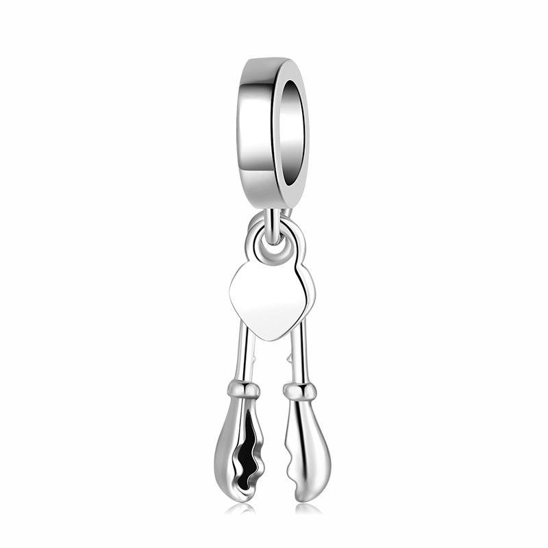 S925 Sterling Silver Beaded Pendant Egg Beater Bread Machine Kitchen Utensils Bracelet Diy Accessories Loose Beads