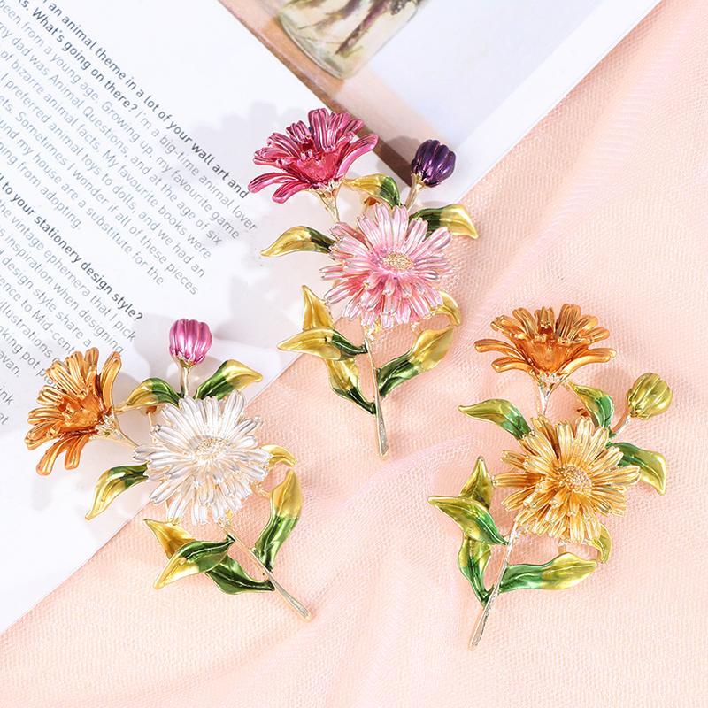 1 шт., эмалированная булавка с цветком ромашки, женские броши, букет, броши для одежды, ювелирные изделия