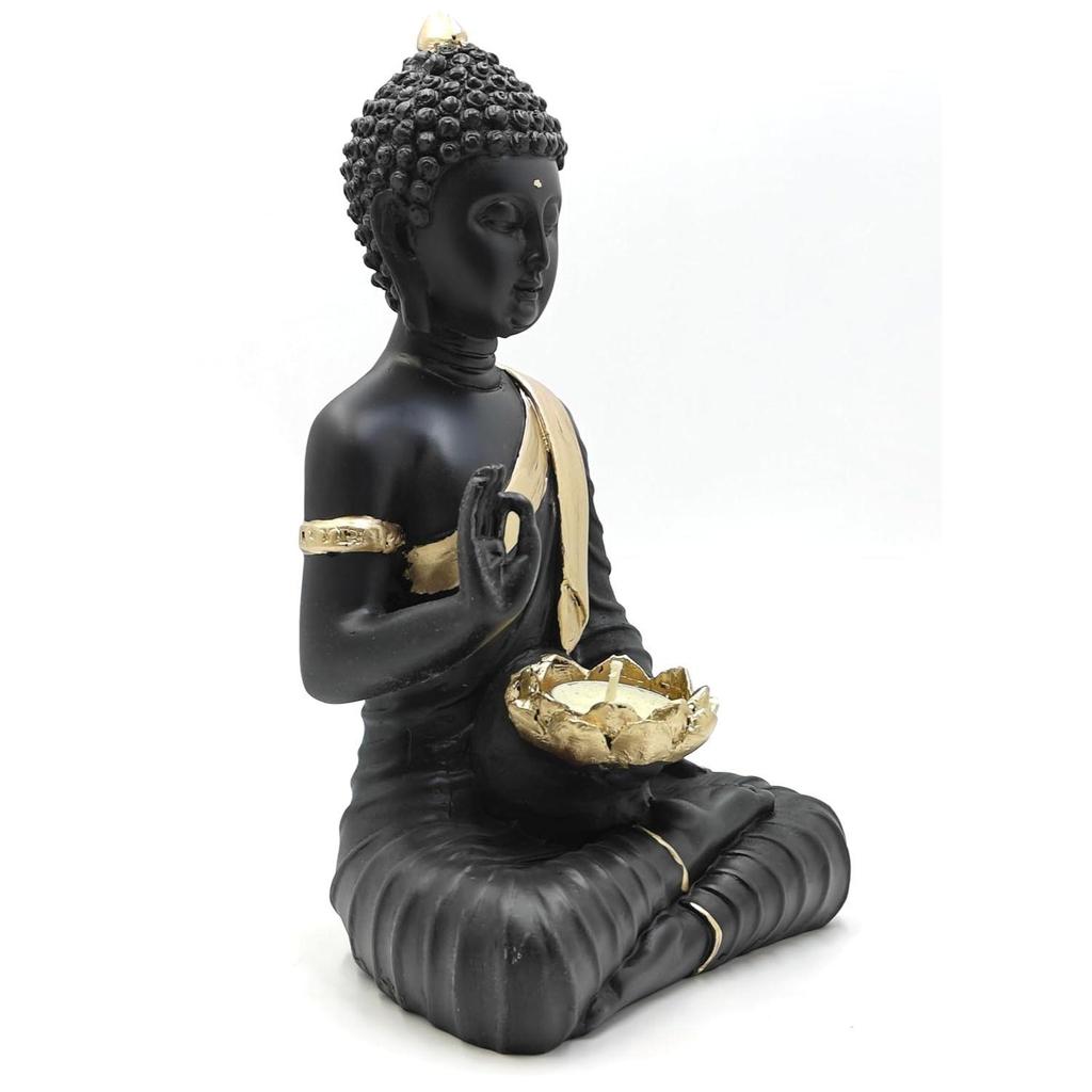 Статуя Будды из полистоуна, выставочный образец, идол с чайной свечой для домашнего декора и гостиной, уникальные выставочные образцы 1 фото (черный)