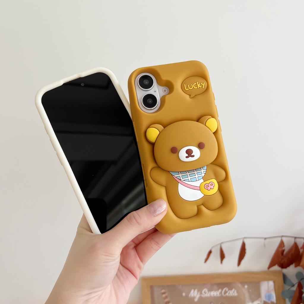Подходит для iphone16 горячая распродажа милый мультяшный держатель 3D трехмерный силиконовый легкий рюкзак медведь противоударный мягкий чехол для телефона