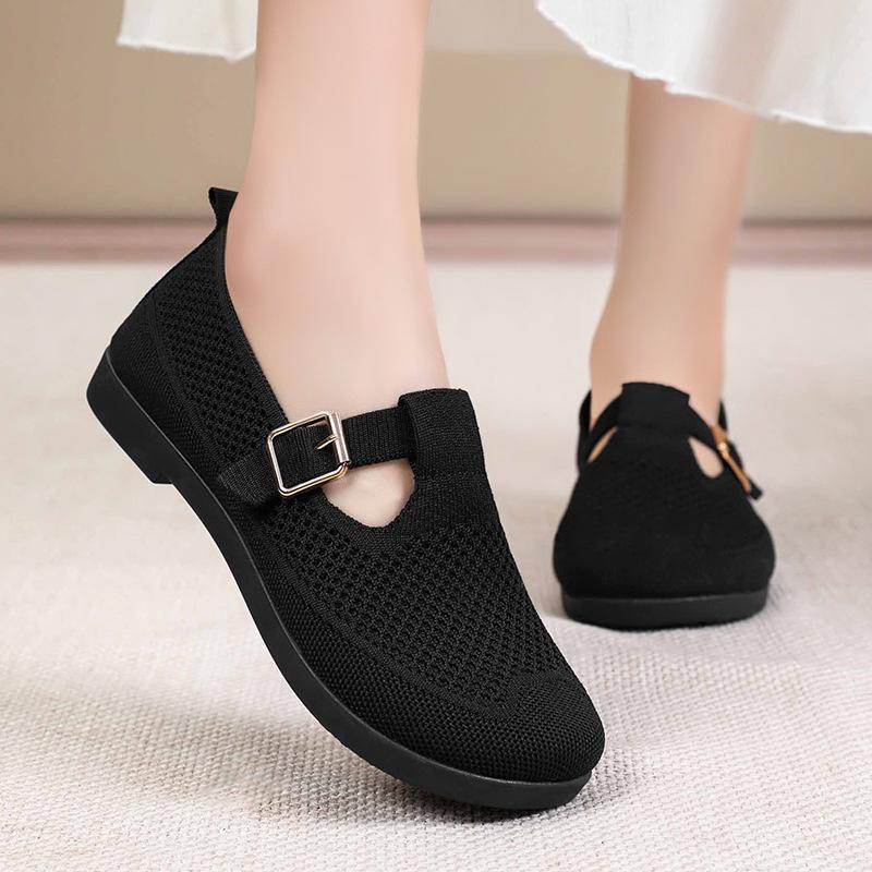 Туфли женские универсальные новые старые Пекинские тканевые туфли полые сетчатые дышащие туфли для мам с мягкой подошвой одна педаль плоские туфли