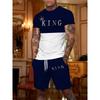 Летний мужской комплект из 2 предметов: футболка с принтом-буквами и шорты. Мужская одежда 2025. Быстросохнущая спортивная футболка, комплект шорт с эластичным поясом