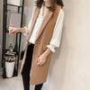 Осень-весна женский жилет с отложным воротником двубортный свободный без рукавов до колена карманы кардиган сплошной цвет повседневная одежда жилет пальто