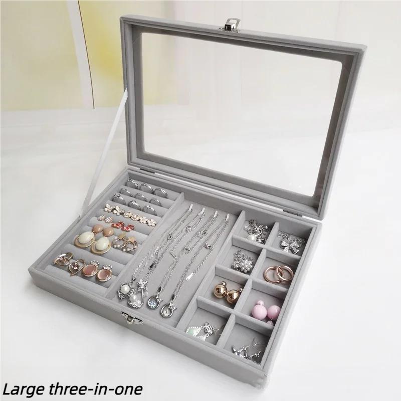 1 шт., шкатулка для хранения ювелирных изделий, домашняя шкатулка для показа ювелирных изделий, большая откидная прозрачная видимая бархатная пылезащитная шкатулка для хранения ювелирных изделий