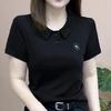 Women's Embroidered Loose-Fit Polo Shirt - Short Sleeve, Age-Reducing Summer Top
