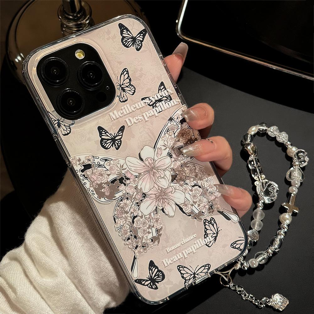 Двухслойная цепочка с подвеской 'Роза Мечты и Бабочка' для Iphone15 17promax Подходит для 16 Apple 14 Чехол для мобильного телефона 11 Фея