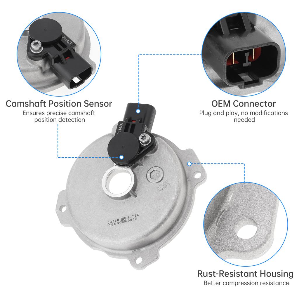 24360-2GGD0 Комплект актуатора положения распредвала для Kia, 2-контактный электромагнит VVT с крышкой и уплотнением, устраняет коды P0011/P0014, датчик контроля фаз газораспределения двигателя