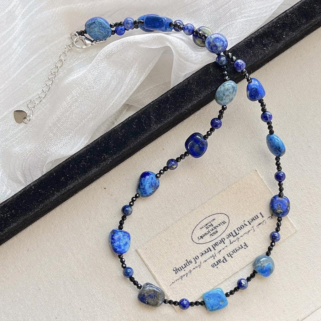 Wind Autumn and Winter Retro Romantic Planet Natural Lapis Lazuli Collarbone Chain Necklace