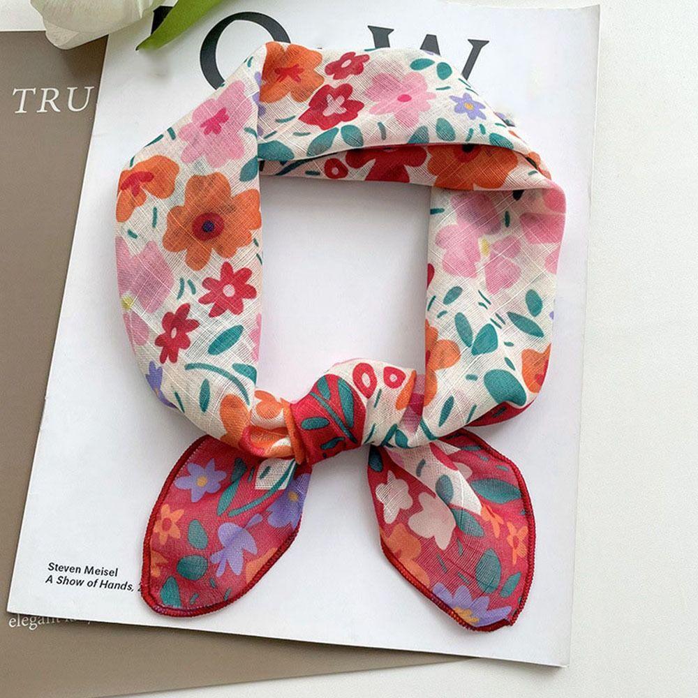 Шарфы в корейском стиле, декоративные шейные платки, квадратный платок, шелковый платок с цветочным принтом