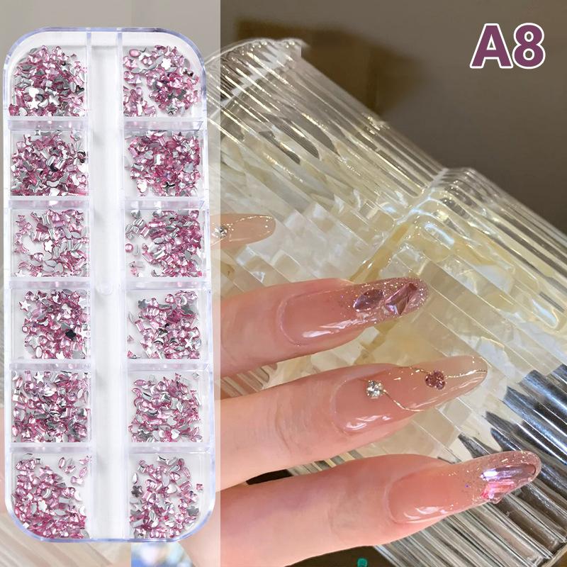 12 Grid Mini Nail Flat Back Beautify Nails Diy Decorative 3D Manicure Nail Art Decorations For Girls