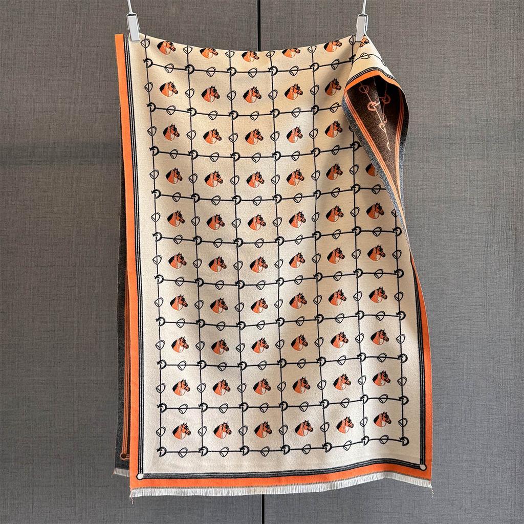 Осень и зима новый милый шарф-жаккард из имитации кашемира с головой лошади женский для повседневных поездок на работу на улице с теплым шарфом тренд