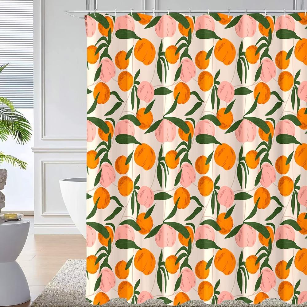 Mildew Proof Orange Peach Shower Curtain with Hook Bathroom Privacy Curtain Dormitory