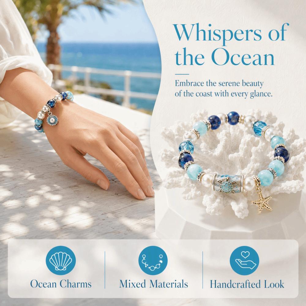 Pendant Floral Print Ocean Theme Pearl Bracelet Crystal Ocean Charm Bracelet Jewelry Gift