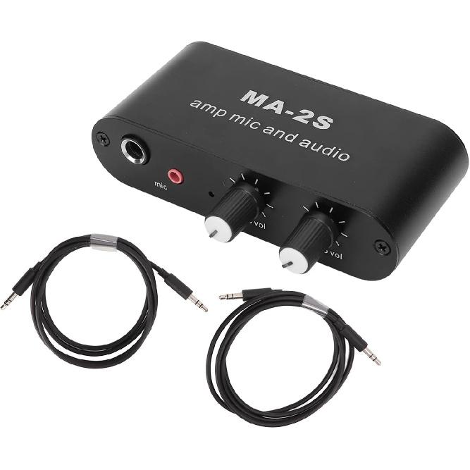 Маленький стереофонический аудио предусилитель 3 выходных порта Алюминиевый ABS Усилитель для наушников для громкоговорителя 6,5 мм Динамический микрофон 3,5 мм Конденсаторный интерфейс