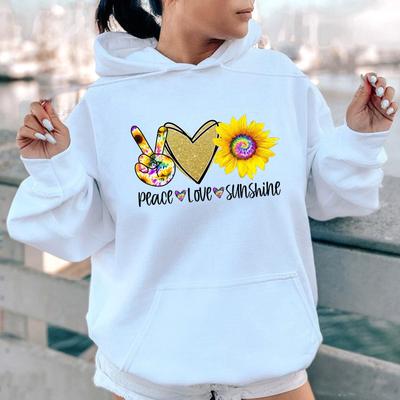 Осенне-зимний свитер с капюшоном и принтом в виде букв, мира, любви, солнца и спины, из бархата