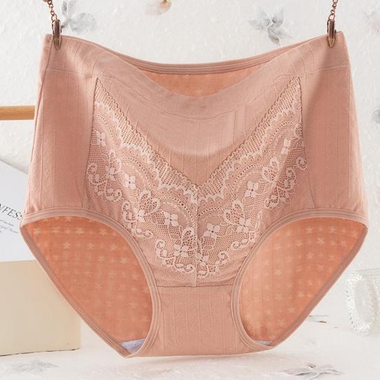 Mid-aged Women Panties Lace Hgh Waist Tummy Control Seamless Solid Color Good Breathability Lady Underpants Female Daily Underwear