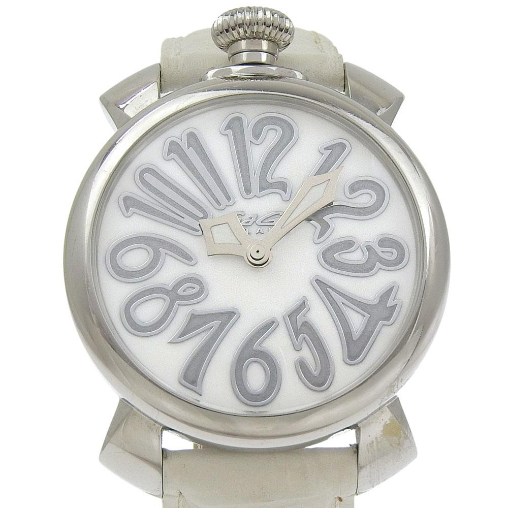 Gaga Milano Manure Watches 5020.8 WhiteDial Stainless Steel/leather Quartz Analog display unisex Used