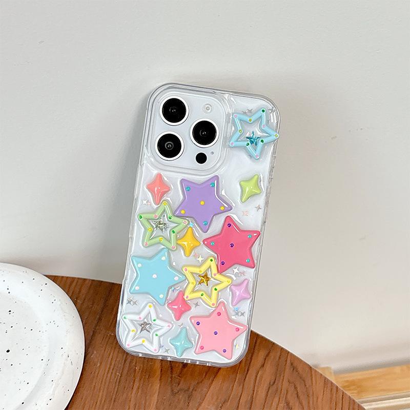 Дофаминовый цвет Звезда Трехмерный Чехол для мобильного телефона для Apple17promax для IPhone16 Противоударный Личность