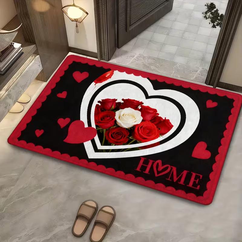 Красная Роза Сердце Буквы HOME Коврик для Двери Нескользящий Мягкий Ковер на Пол Романтический Цветочный Принт Ковер для Прихожей Спальни Входа