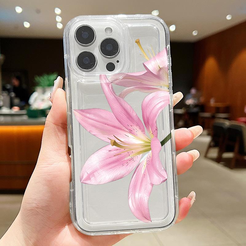 Чехол для телефона с узором из лилий для Samsung Galaxy S26 Ultra S25 S24 S23 S22 Plus S21 FE A14 A35 A55 A54 5G Мягкий прозрачный чехол