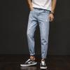 Поношенные мужские эластичные джинсы, мужские свободные брюки, мужские универсальные повседневные модные брендовые укороченные брюки.