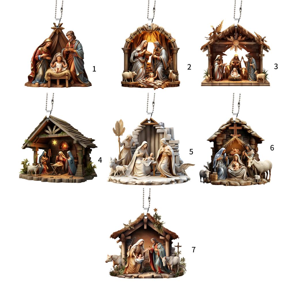 Set Of 2 Nativity Scene Pendant Acrylic Hanging Ornamentation 0.4cm Thickness For Living Room Bedroom Decoration