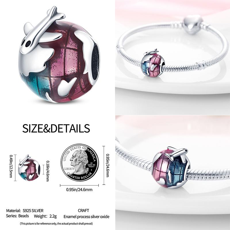 Подходит для модных оригинальных браслетов 925 пробы, серебро 925 пробы, серебро, синий, астронавт, самолет, подвески для путешествий, бусины, подвески для женщин, модные ювелирные изделия своими руками