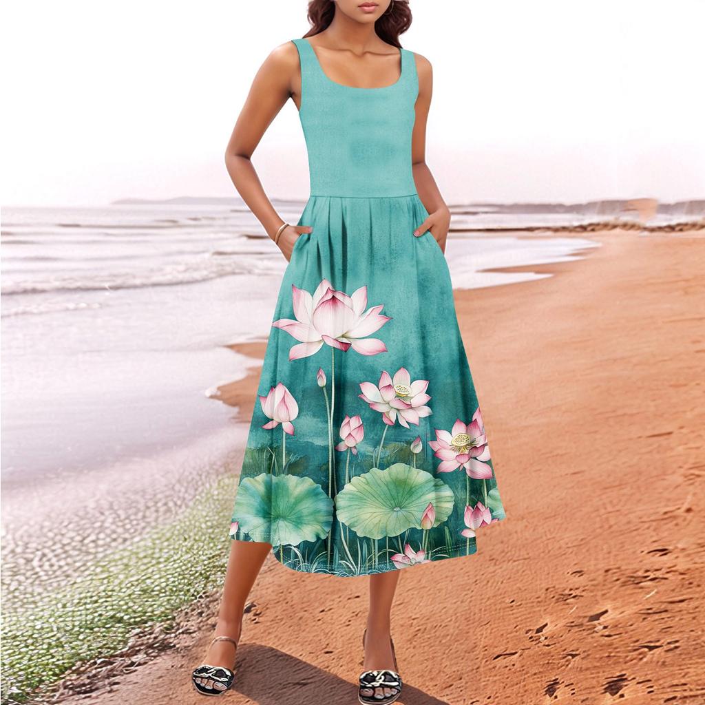 Women's Summer Spring Casual Floral Sundress Sleeveless Beach Vacation Flowy Boho Tank Midi Dresses