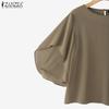 ZANZEA Women Summer Round Neck Casual Short Sleeve Loose Blouse