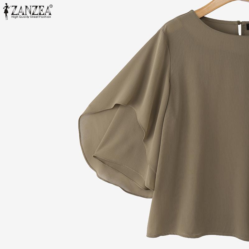 ZANZEA Women Summer Round Neck Casual Short Sleeve Loose Blouse