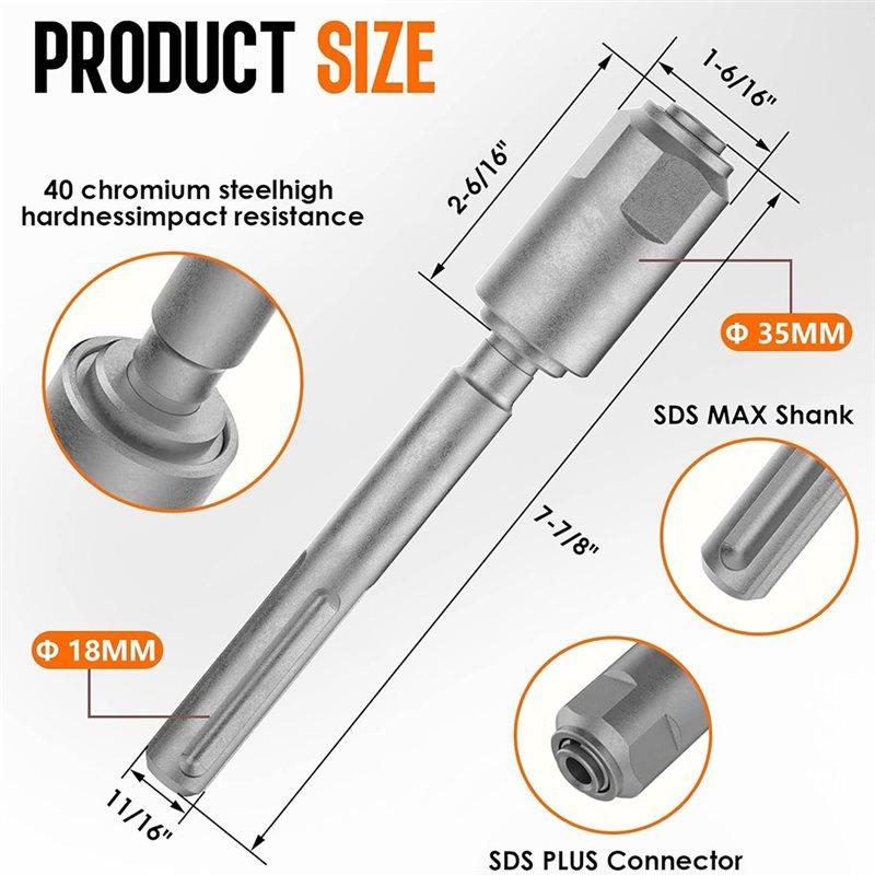 Переходник для подключения отбойного молотка T21C, Переходник SDS-Max на SDS-Plus, В комплекте 40 перфорационных буров из хромованадиевой стали