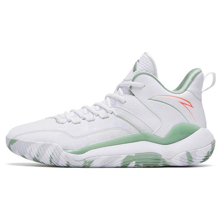 Anta Laser 4 Leather Wear-Resistant Breathable Mid-Top Basketball Shoes Men Sneakers White Green 112311607-1