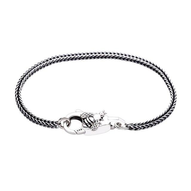 Настоящее серебро 925 пробы, серый браслет в винтажном стиле для унисекс, европейские популярные ювелирные изделия DIY, браслет с пряжкой сливового цвета